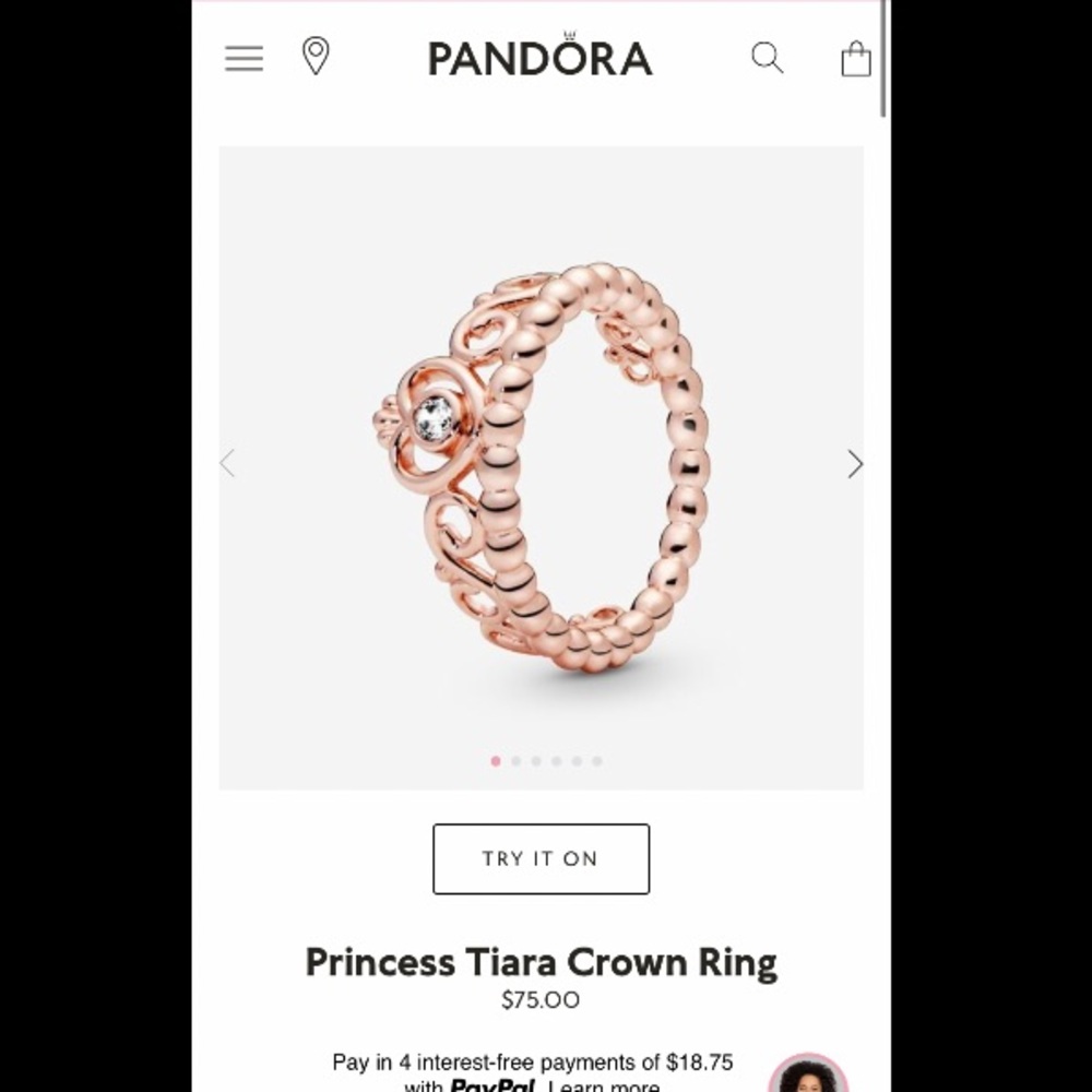 Pandora Rose Gold Princess Tiara Crown Ring